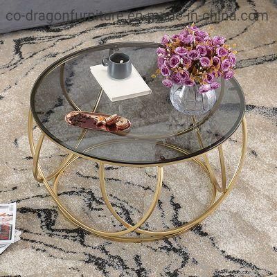 New Design Modern Furniture Steel Coffee Table with Glass Top
