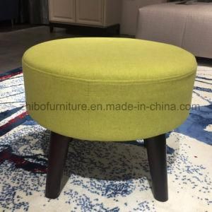 Round Fabric Ottoman with Wooden Legs