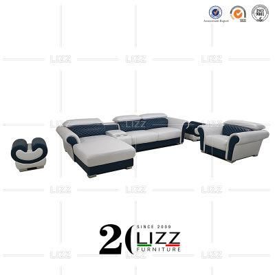 Vintage European Style High End Home Furniture Luxury L Shape Geniue Leather Sofa with Single Sofa