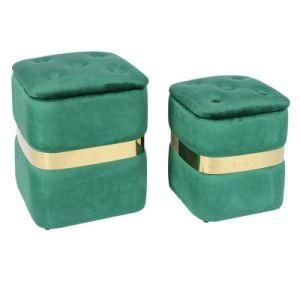 Knobby Velvet Fabric Square Laundry Storage Box with Ottoman