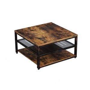 Rustic 31.5 Inch Square Wood Coffee Table with Storage