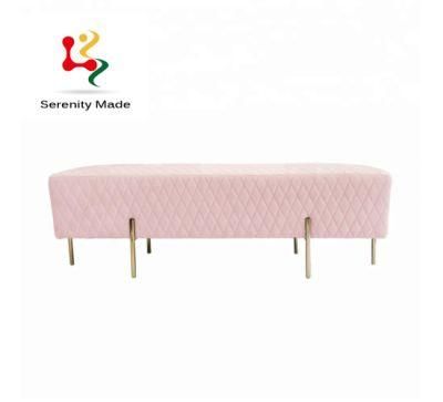 Stylish Modern Pink Upholstered Metal Frame Leisure Couch Sofa Without Back for Coffee Shop