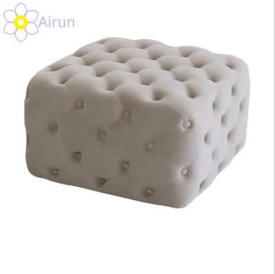 Luxury Decor Hotel Shop Square/Round Bench Seat Foot Stool Velvet Fabric Tufted Upholstered Grey/Pink Ottoman