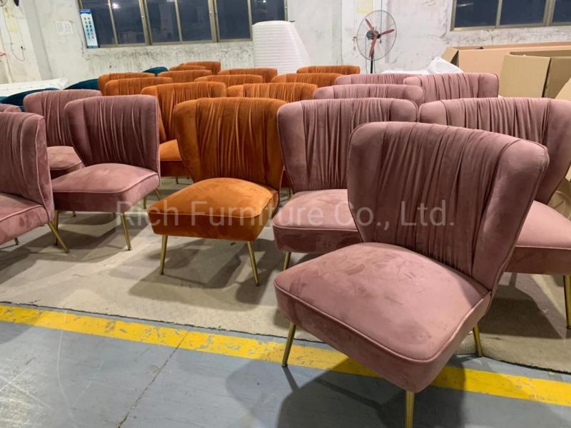 Wholesale Orange Velvet Fabric Upholstered Leisure Home Furniture Armless Table Chair