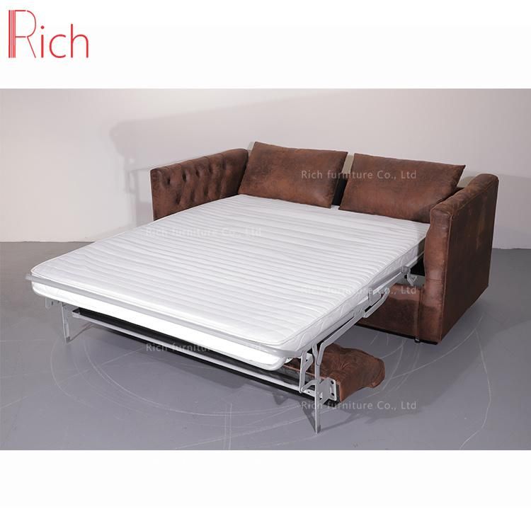 Velvet Fabric Tufted Divan Bed Modern Easy to Operate Sofa Bed for Living Room