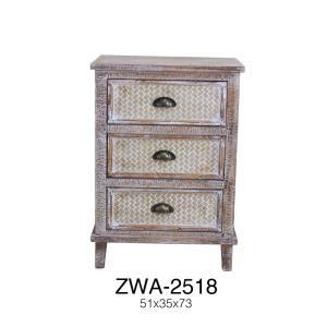 Yiya Three Drawer Side Table with Weaving Finish