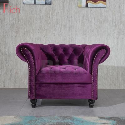 Modern Home Furniture Chesterfield Design Purple Fabric Velvet Sofa