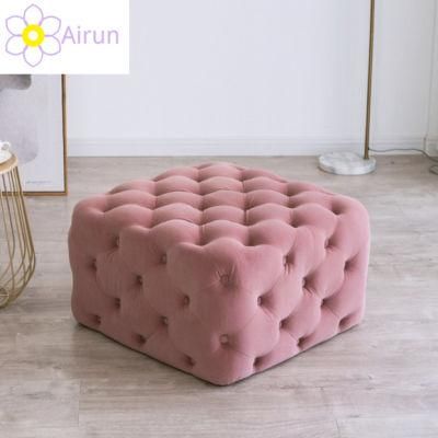 Wholesale Modern Design Velvet Tufted Square Shaped Home Stool &amp; Ottoman for Living Room Bedroom