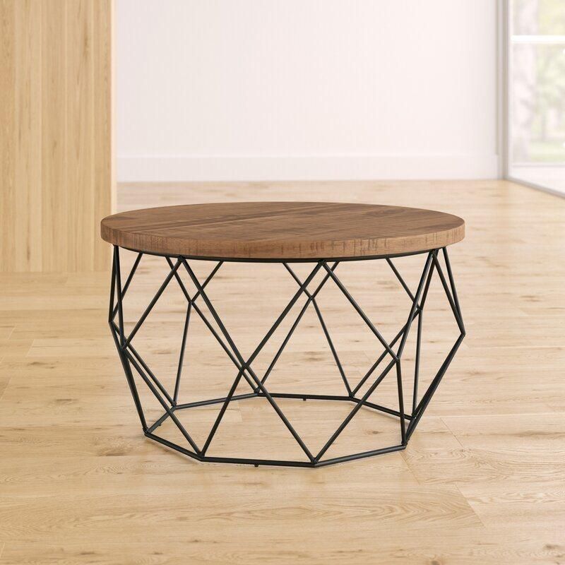 Wood Chestnut Brown Modern Round Coffee Accent Table with Metal Base Living Room Furniture