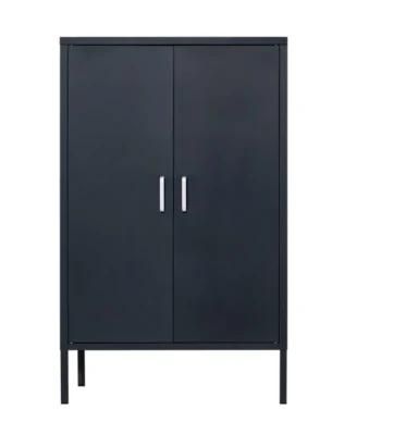 Black Steel Home 2 Swing Door Storage Metal Cabinet Cupboard