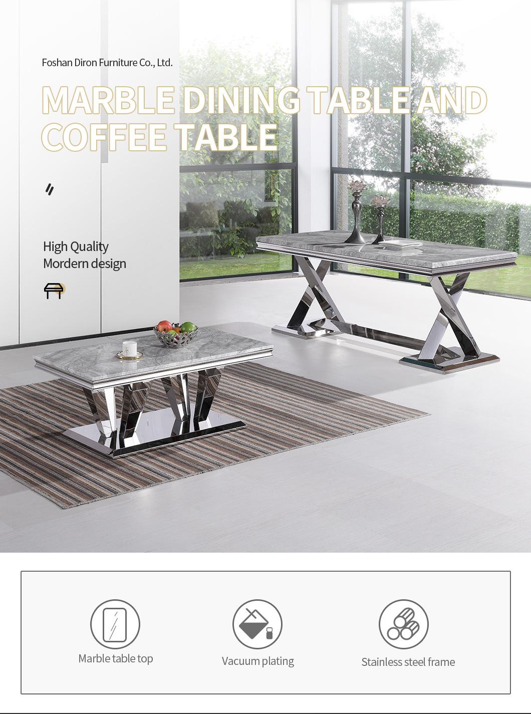 China Home Furniture Factory New Fashion Design Diningroom Livingroom Stainless Steel Marble Coffee Table