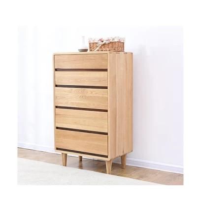 Oak Wood Cabinet with Drawer Wood Chest Bedroom Wooden Dresser Chest of Drawer with 5 Drawers