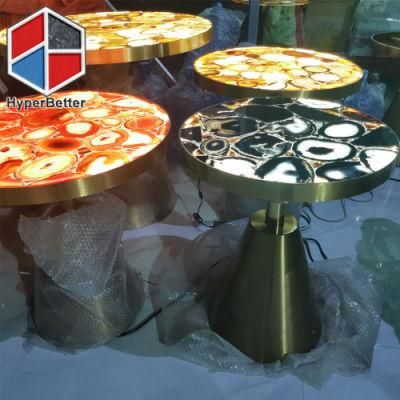 Stainless Steel Conical Agate Table with LED Light