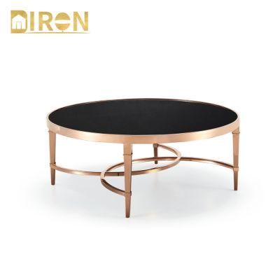 Modern Home Living Room Furniture Black Color Tempered Glass Rose Gold Stainless Steel Coffee Table