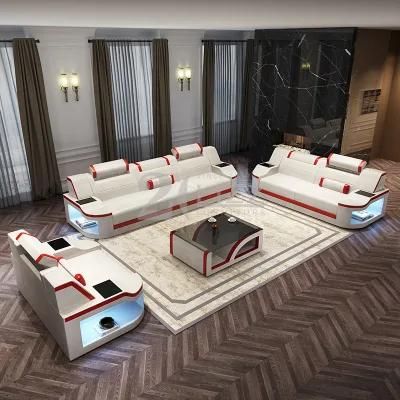 Prompt Delivery USA Hot Sale Living Room Furniture Set LED Design Modern White Leather Sofa