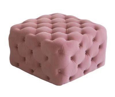 Pouf Upholstered Square Velvet Fabric Foot Stool Ottoman