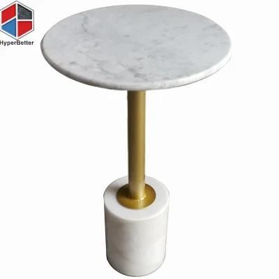 Wholesale 45cm Steady Side Table White Marble Top Golden Center Column Marble Base