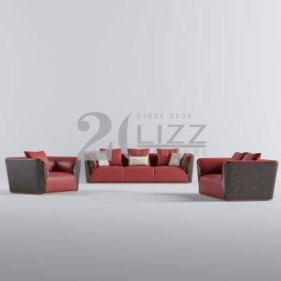 Hot Selling High Grade Red Geniue Leather Floor Sofa Modern Sofa Furniture Set with Single Sofa