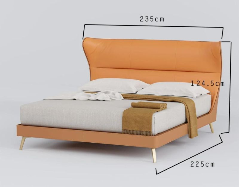 King Size Modern Luxury Bed with Stainless Steel Feets for Home Apartment Bedroom Furniture Set