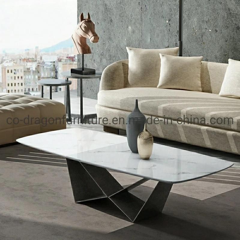 Fashion Home Furniture Square Steel Coffee Table with Marble Top