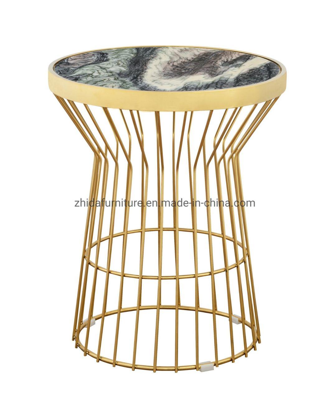 Luxury Style Golden Color Marble Top Living Room Side Coffee Table