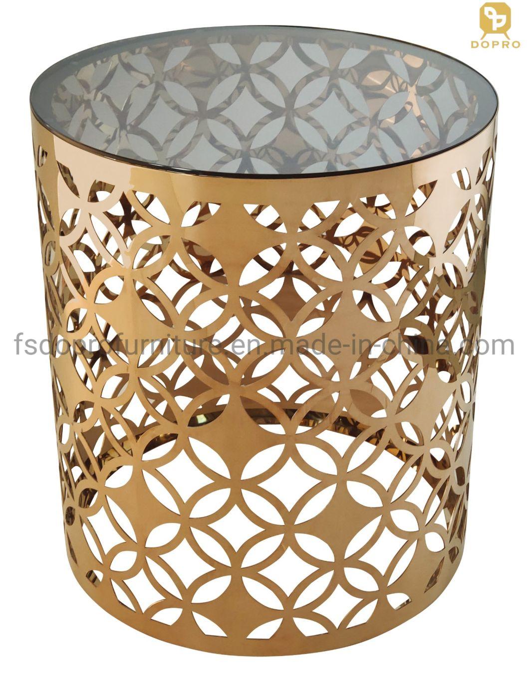 Laser Flower Luxury Side End Table Gold Silver with Glass Marble Top