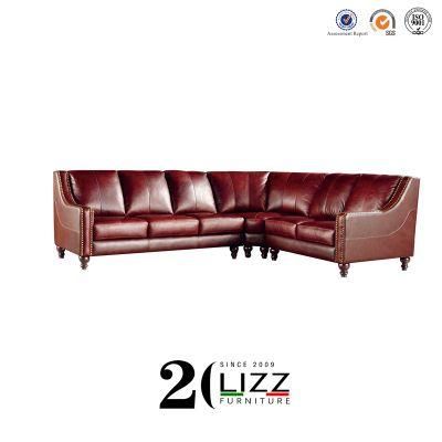 American Traditional Sectional Furniture Leather Corner Sofa