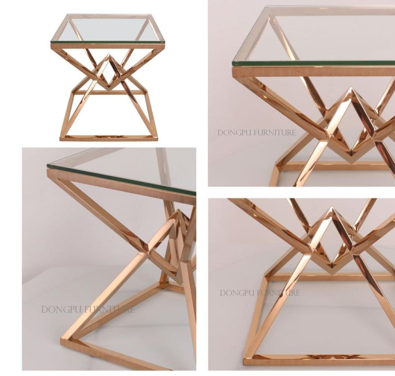 Modern Clear Glass Golden Home End Table