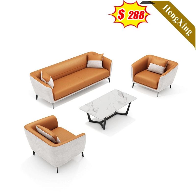 Customized Size and Color White and Orange Color PU Leather Fabric Sofa Modern Home Living Room Furniture Sofas