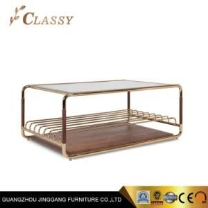 New Style Living Room Table Smoked Glass Top with Shelf Base