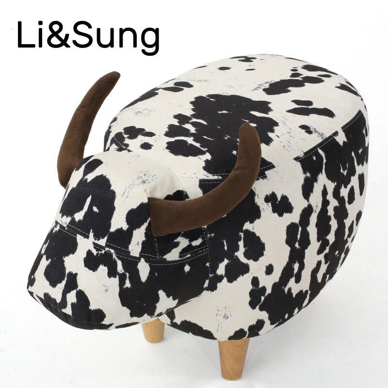 Li&Sung 10187 Creative Print Small Cow Animal Stool Ottoman
