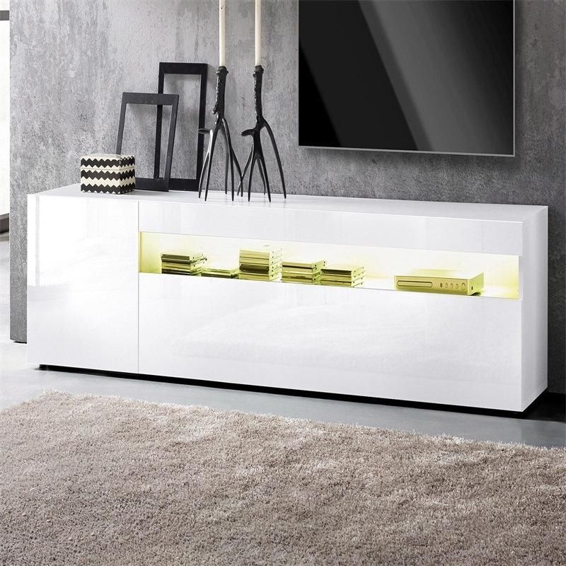 Chinese Factory Chinese Design Cuboid White Wood TV Stand with Lights