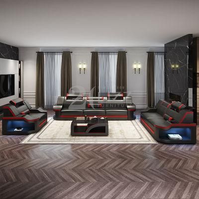 European Modern Design Leisure Living Room Furniture Italian Leather Sofa with LED Light