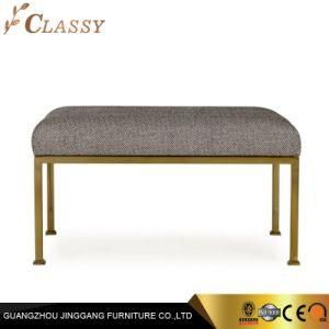 Modern Square Brown Fabric Ottoman Bench Sofa for Hotel Furniture with Golden Legs