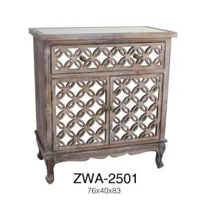 Yiya High Stand Side Table with Carved Flower Design with Mirror