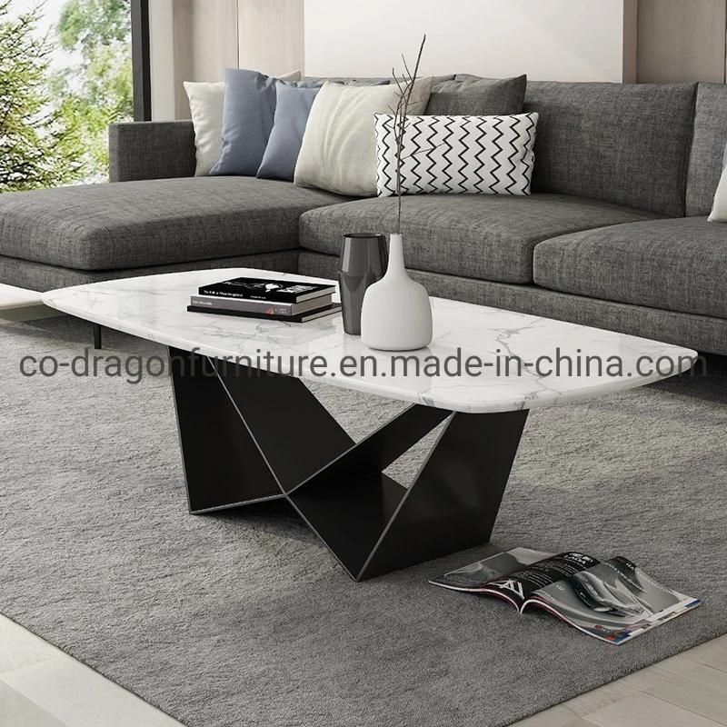 Fashion Home Furniture Square Steel Coffee Table with Marble Top