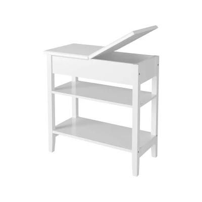 Flip Top Side Table Narrow End Table with Storage Shelves for Living Room