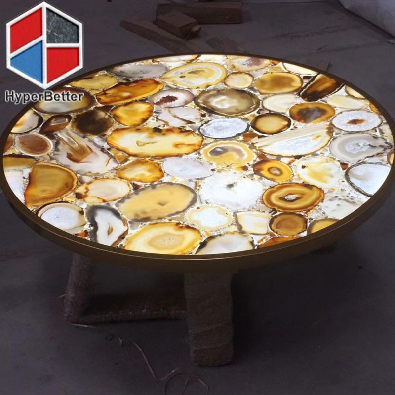 Rectangular Rose Agate Center Table Luxurious Style