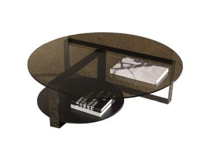 Nova Living Room Furniture Grey Tempered Glass Coffee Table with Black Metal