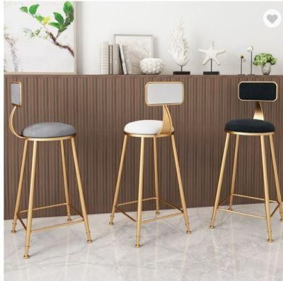 Bar Stools Stackable Furniture Restaurant Nordic Kitchen Cheap Gold High Chair Counter Modern Metal Velvet Bar Stools with Back