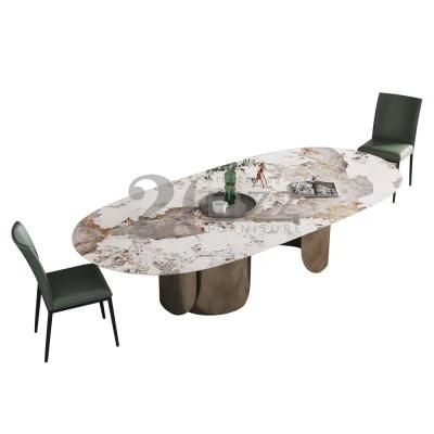 European Contemporary Living Room Furniture Modern Dining Round Sintered Stone Dining Table Set 6 Chairs