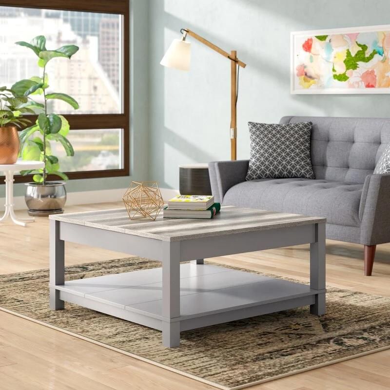 Gray Modern Square Coffee Table Furniture with Storage Shelf for Living Room