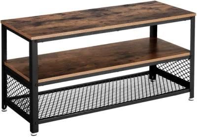 Industrial Rustic Brown TV Stand Desk with Double Shelves