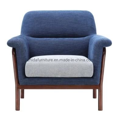 Home Furniture Blue Fabric Wooden Frame Living Room Chair