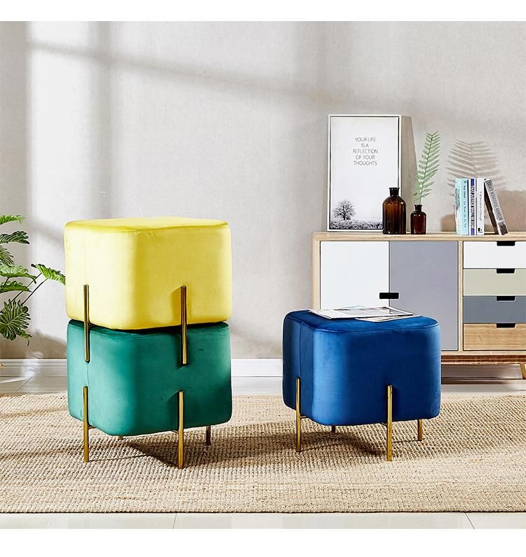 Chinese Modern Furniture Home Living Room Chesterfield Fabric Sofa Stool Luxury Gold Leg Stool & Ottoman