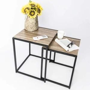 Nesting End Wood Look Metal Frame Coffee Table Set for Living Room