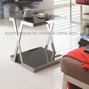 Modern Stainless Steel Tempered Glass Side Table