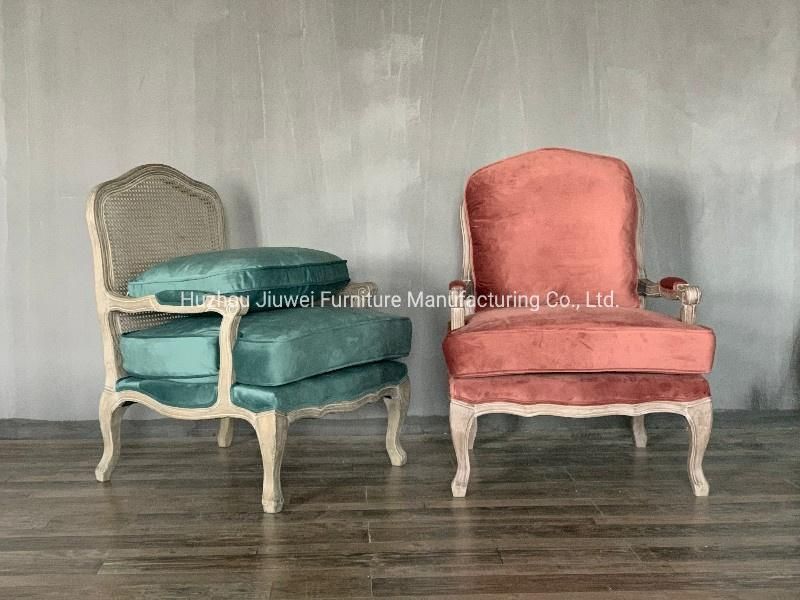 Best Selling French Provincial Natural Oak Wood Cane Wicker Rattan Back Home Furniture Arm Chairs