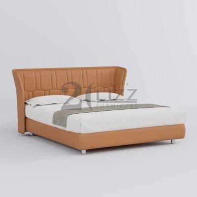 Double/Queen/King Size Modern Luxury Geniue Leather Bed with Metal Legs for Home Hotel Apartment