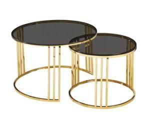 Luxury Round Metal Nesting Shape Smart Mirror Glass Top Modern Coffee Table